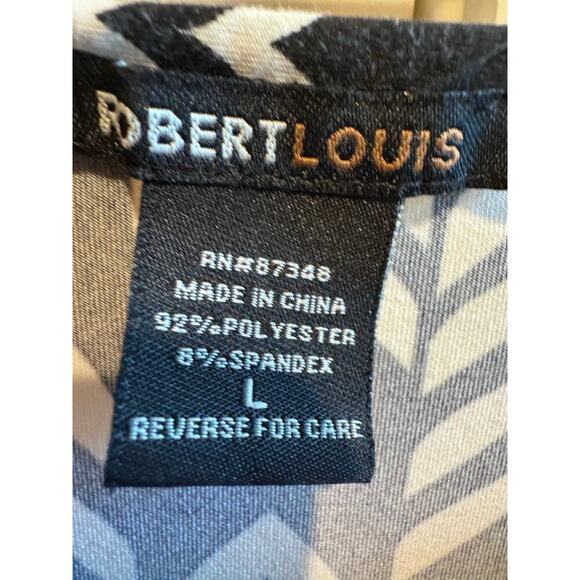 Robert Louis Black White Geometric Design Cold Shoulder Short Sleeve Shirt Sz L - Picture 10 of 10